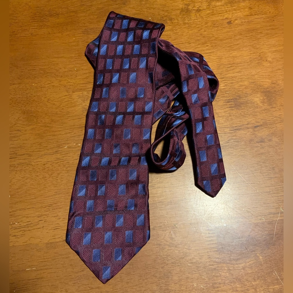 XMI Expressly for Peter’s Burgundy Blue All Silk Imported Italy Hand Made Tie